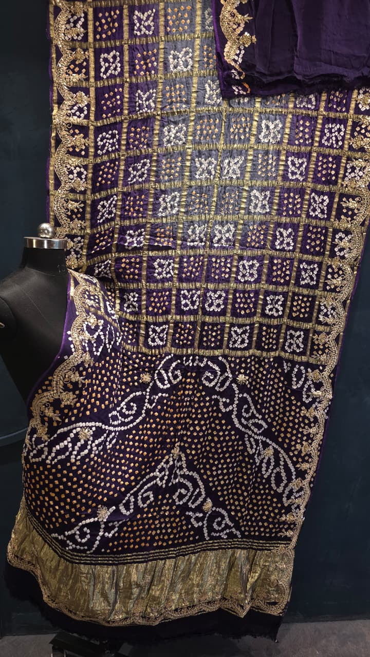 Pure hand gottapatti work
Pure modal gaji silk shaded gharchola gottapatti work designer saree