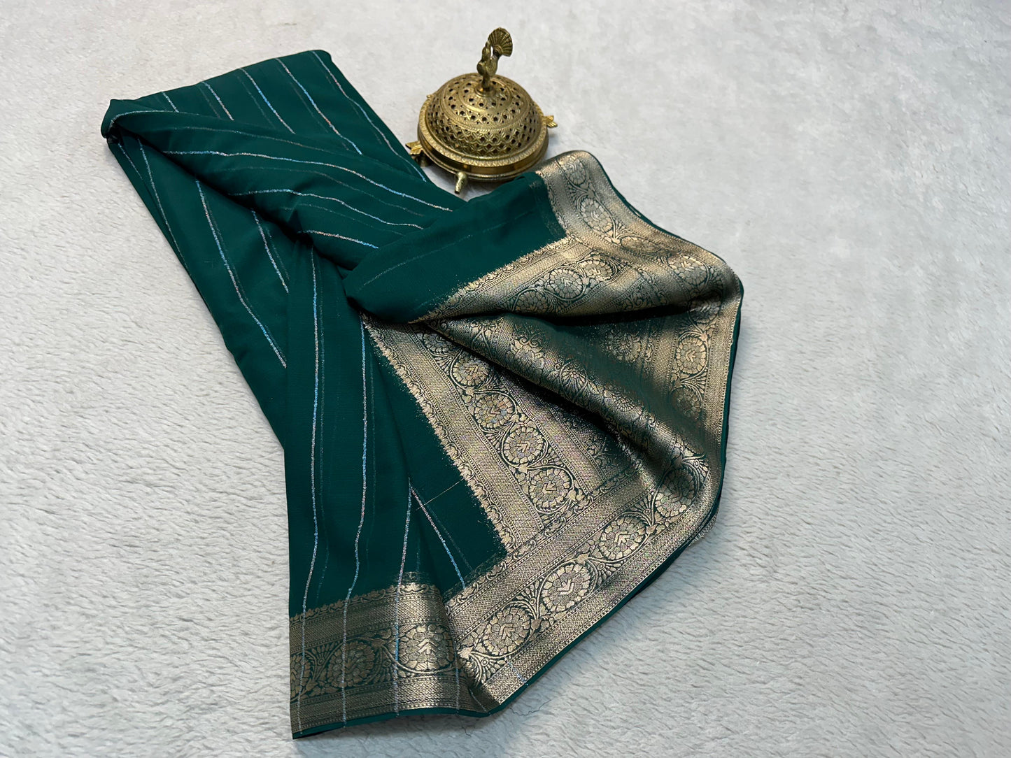 Designer Chiffon Sarees Beautiful Chiffon sarees having Elegant deco vertical stripes with rich pallu in elegant shades