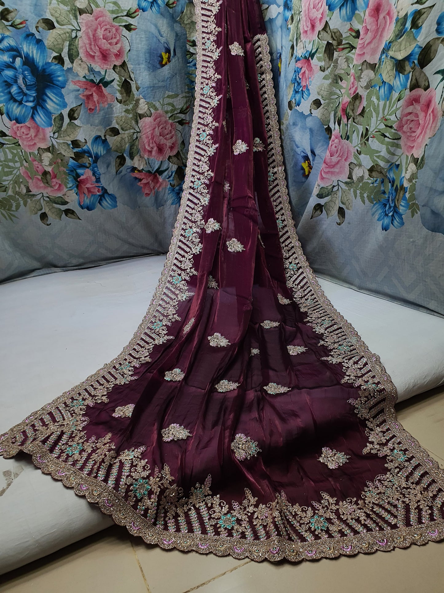 ALLOVER CODING JARI BORDER AND BUTTA WITH JARKAN STONE ON JIMMY CHOO*saree