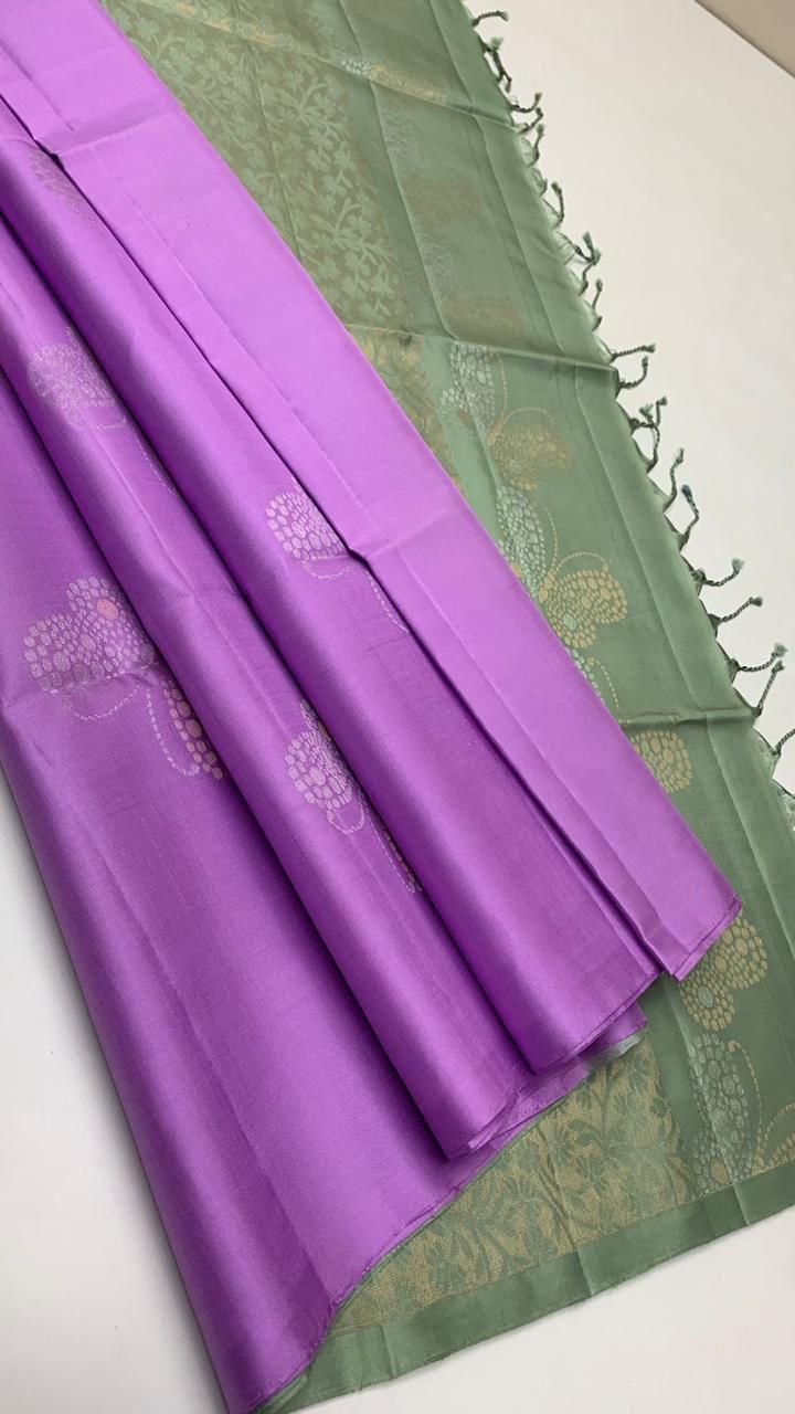 Pure handloom Big bhutta borderless Double warp soft silk sarees collections with contrast Pallu and blouse