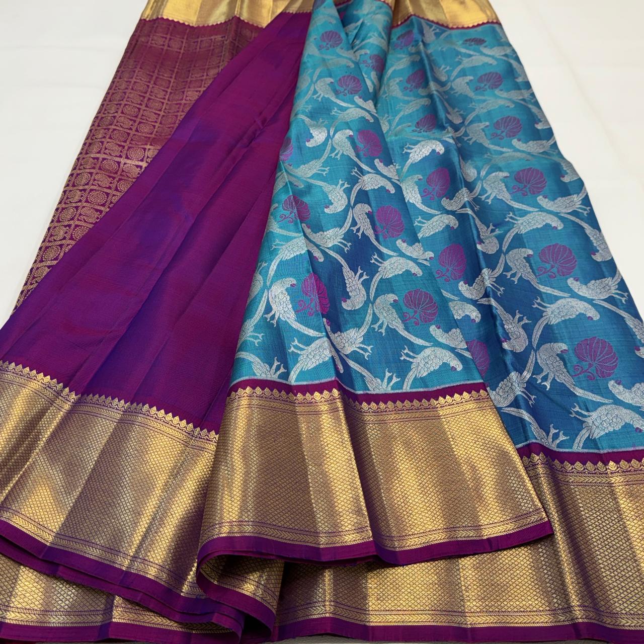 Kanchipuram pure silk handloom double warp contrast grand pallu and blouse *Bridal 2g* 
SILK MARK TAG WITH HOLOGRAM*