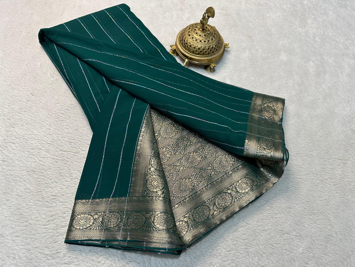 Designer Chiffon Sarees Beautiful Chiffon sarees having Elegant deco vertical stripes with rich pallu in elegant shades