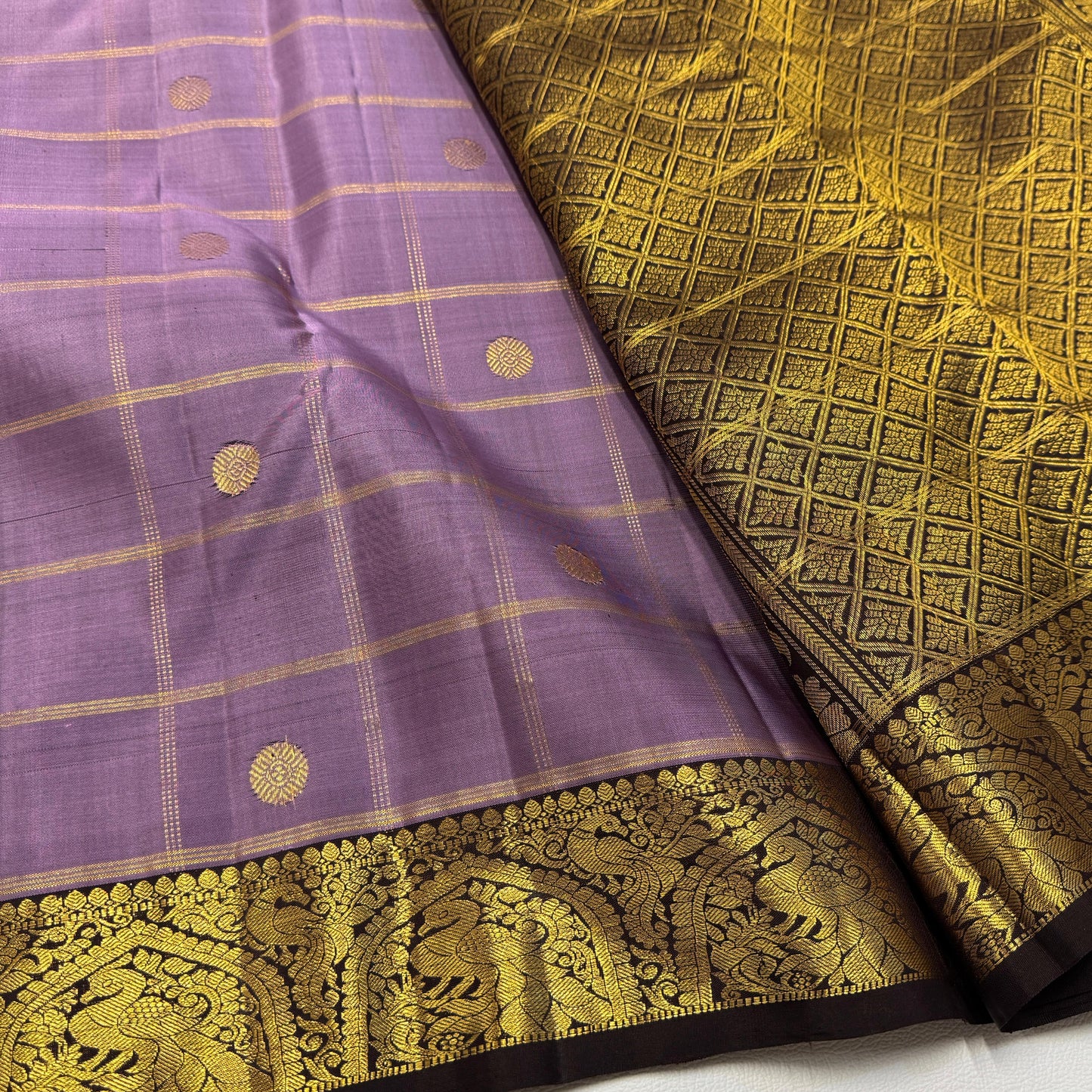 Kanjivaram pure silk handloom double warp contrast grand pallu and blouse *Checks bridal 2g