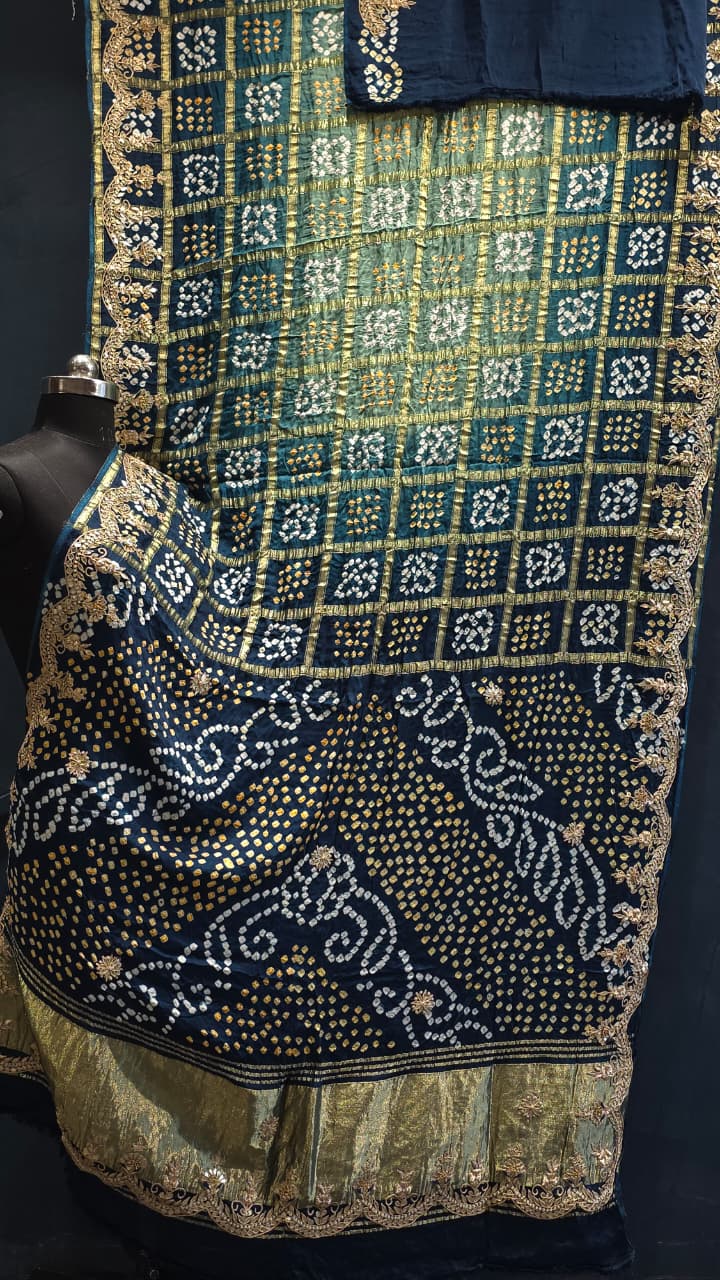 Pure hand gottapatti work
Pure modal gaji silk shaded gharchola gottapatti work designer saree