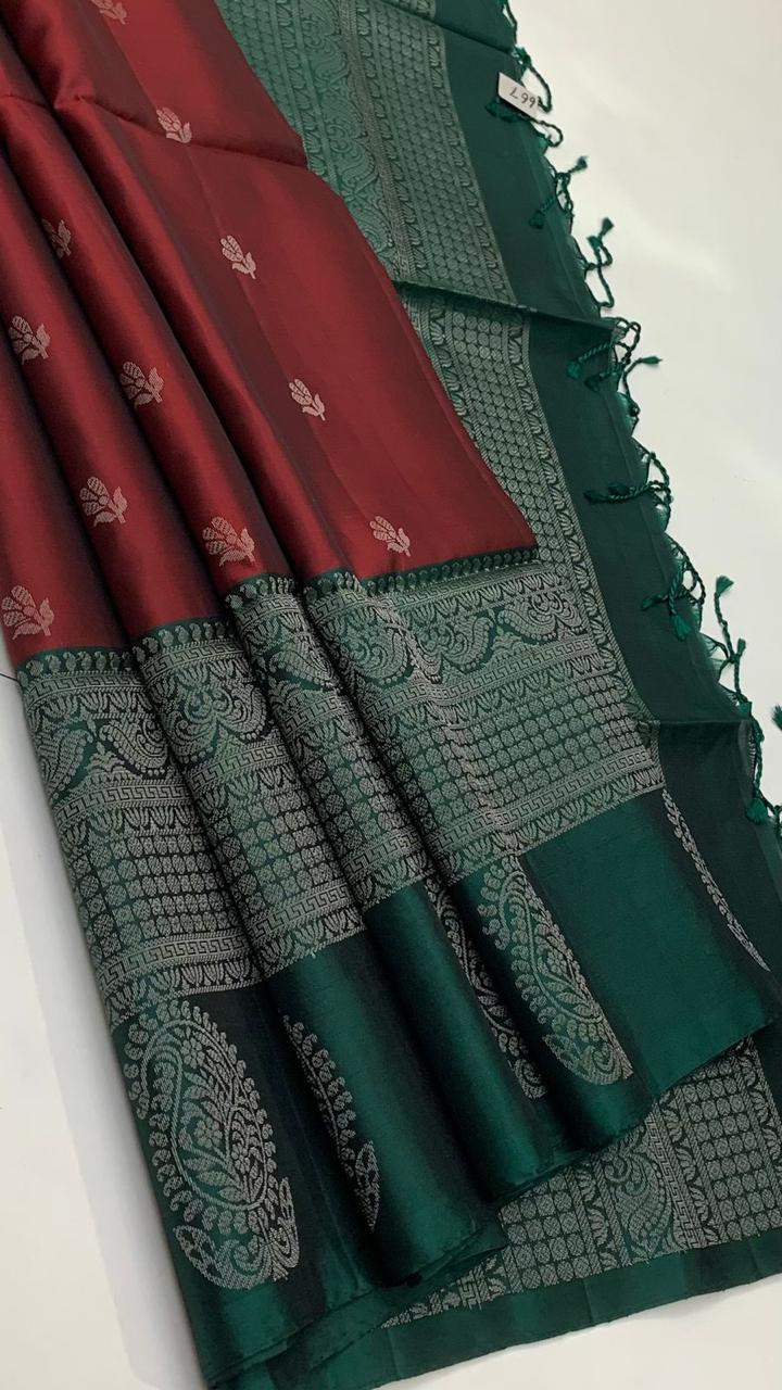 Pure handloom  TURNING BORDER  bridal Double warp soft silk sarees collections ..with contrast Pallu and blouse