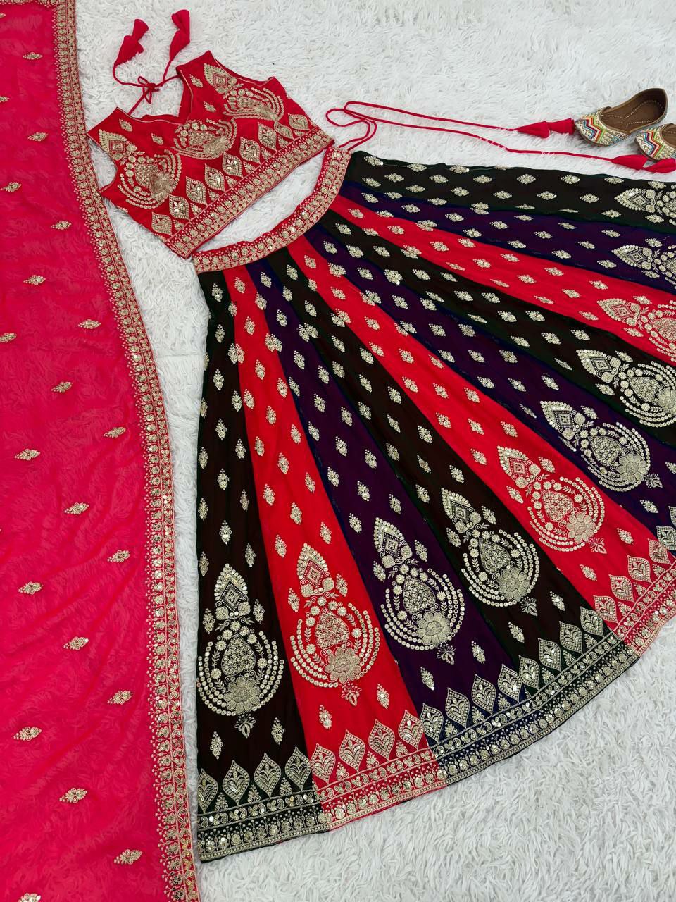 Designer lehenga choli.        Heavy Faux Georgette With Heavy Embroidery Sequence Work With Latkan Dori