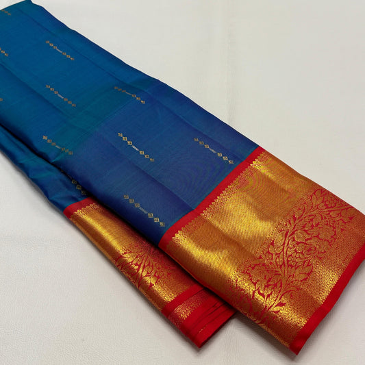Kanjivaram pure silk handloom double warp contrast grand pallu and blouse *Double side korvai border 2g*