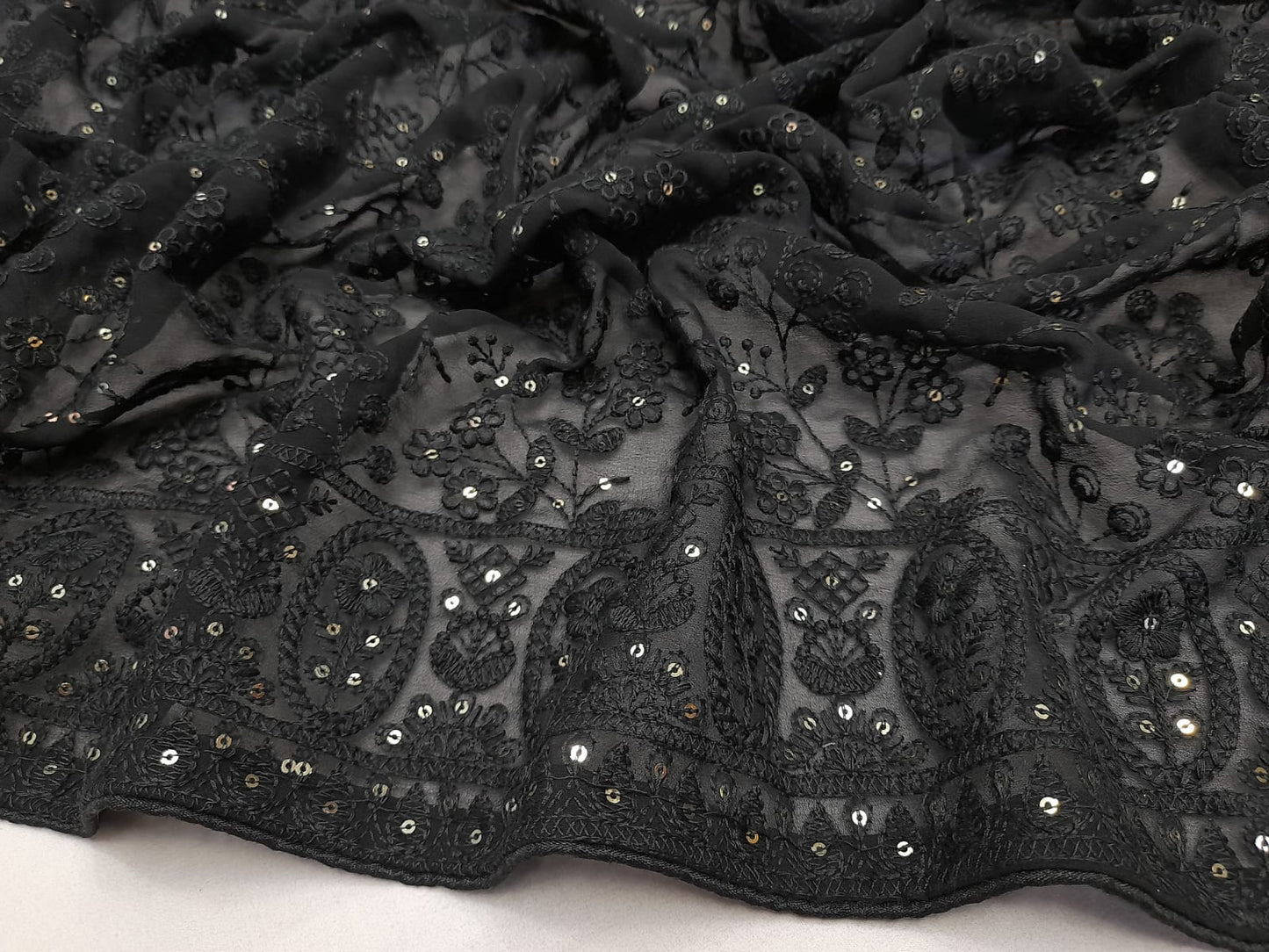 ALLOVER TONE TO TONE LUCKNOWI CHIKANKARI SAREE WITH SEQUENCE WORK ON GEORGETTE saree