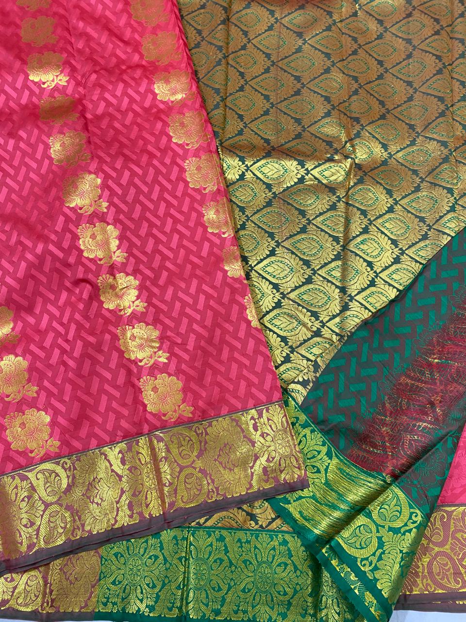 Kanchipuram Semi silk saree
Super quality 
beautiful embossed butta type sarees*
