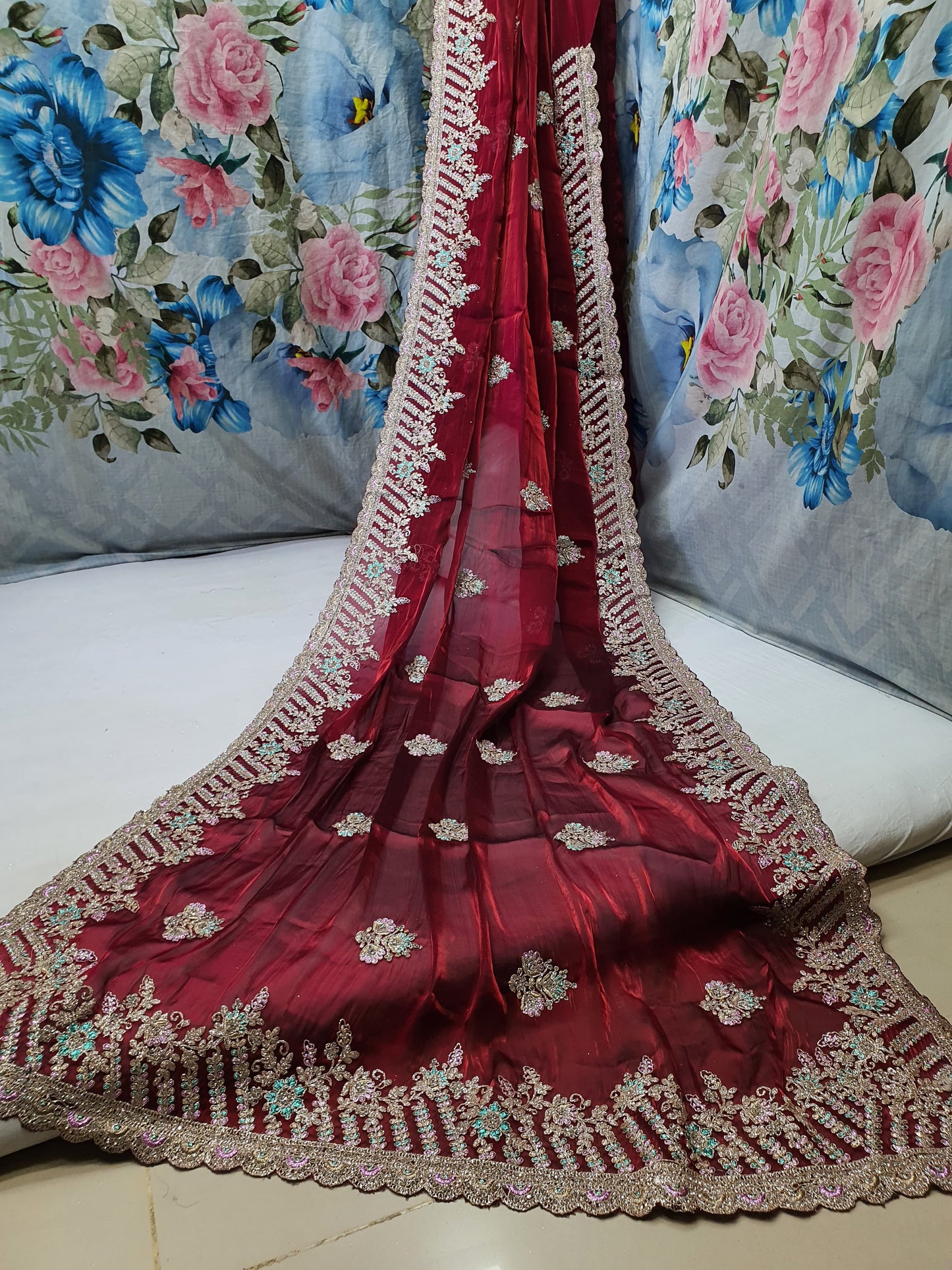 ALLOVER CODING JARI BORDER AND BUTTA WITH JARKAN STONE ON JIMMY CHOO*saree