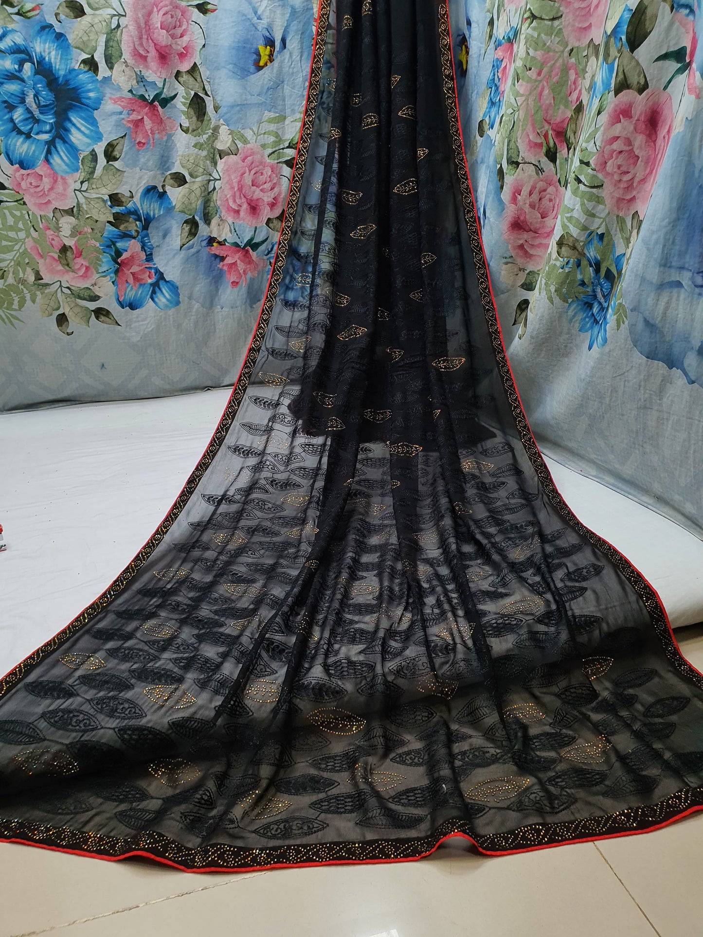 ALLOVER SELF REASHAM JALL WITH SWAROSKI STONE WORK ON GEORGETTE*Saree