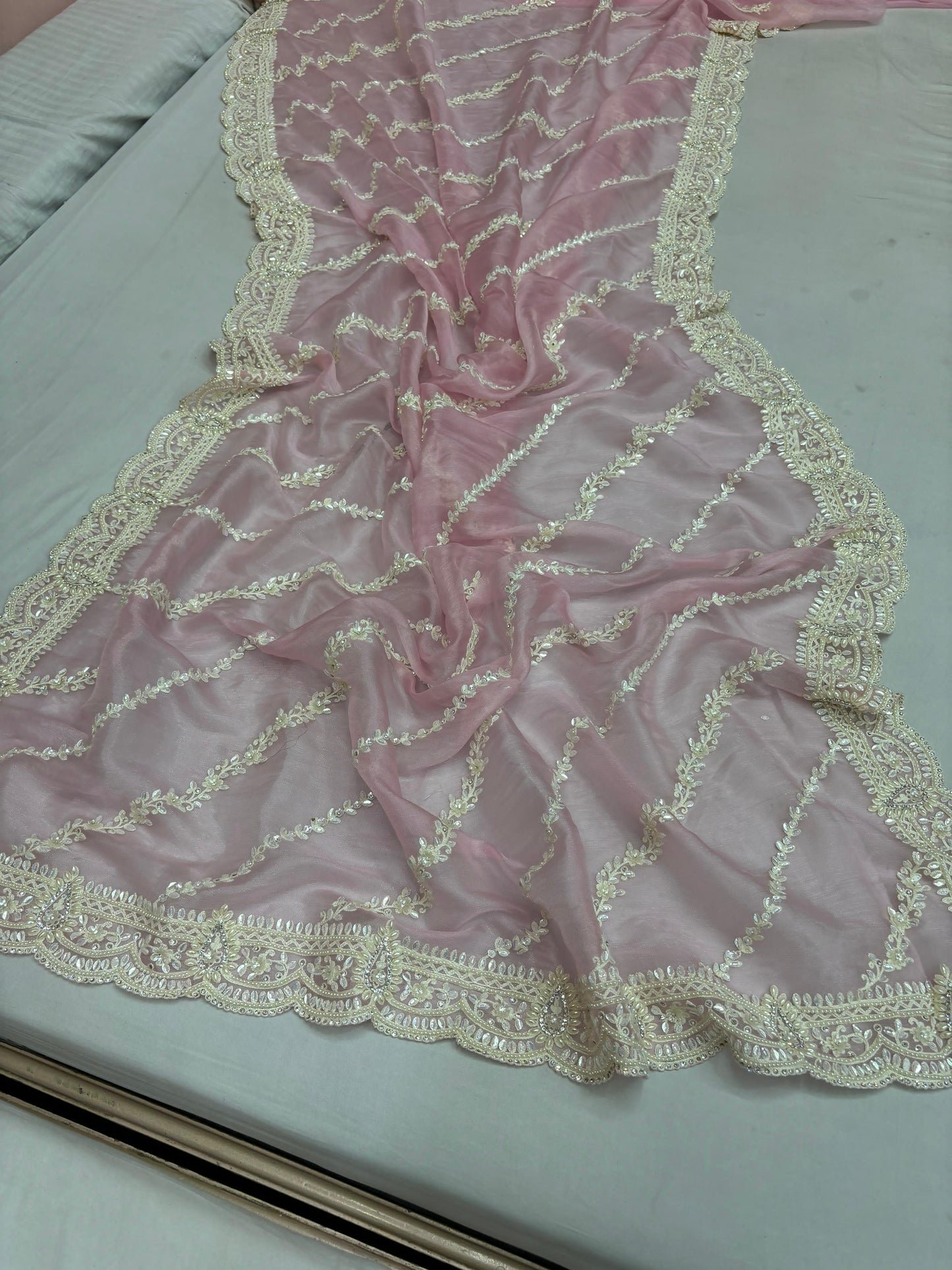 ALLOVER CODING REASHAM DESIGNER JALL AND BORDER WITH STONE ON PURE ORGANZA 
Saree