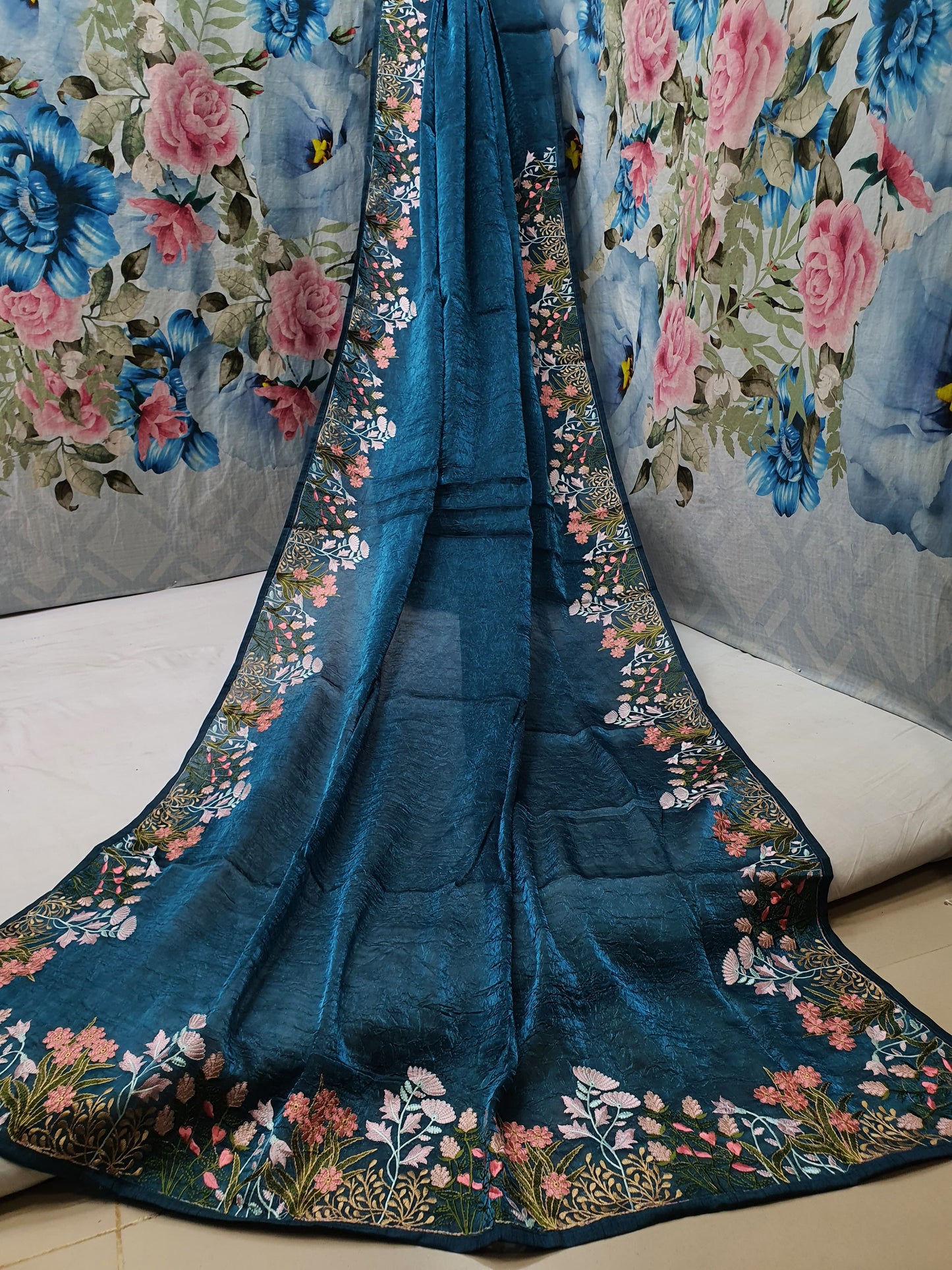 ALLOVER PURE KASHMIRI WORK BORDER ON CRUSH GEORGETTE saree