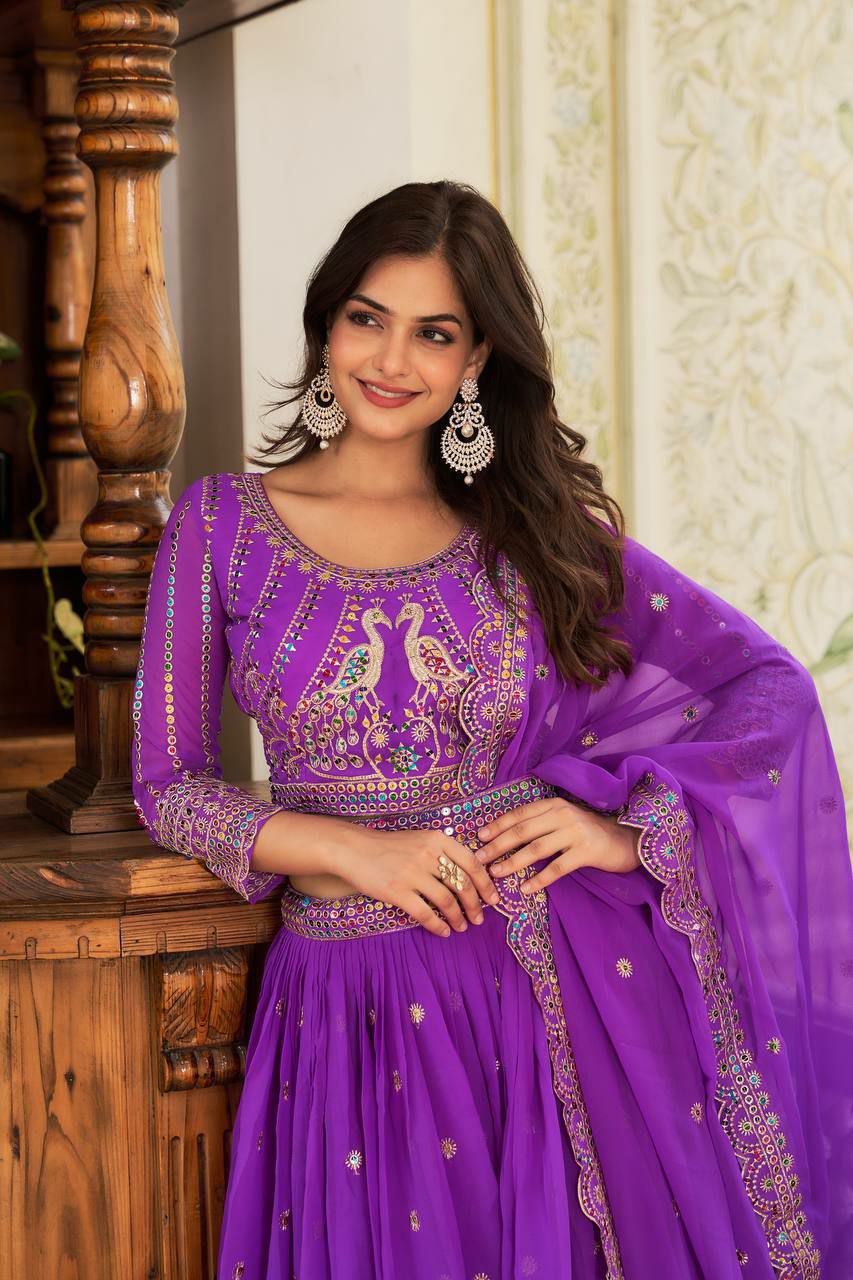 Perfect for mehndi ceremony lehenga choli set. 
Fabric:- Fox Georgette 
Work:- Heavy 7mm multi Sequence Work 
INNER:  Micro Cotton