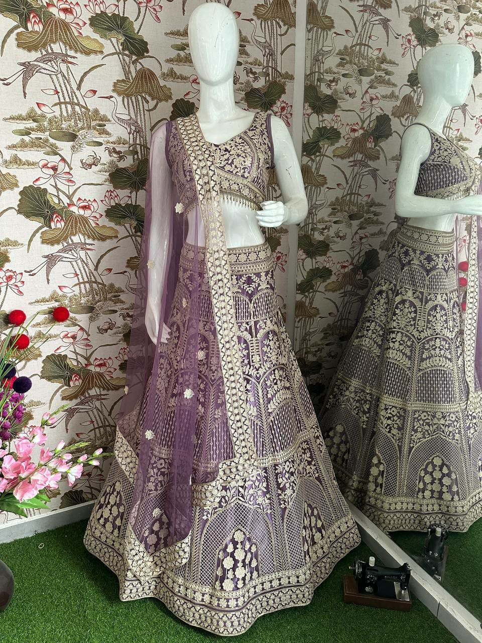 DESIGNER BRIDAL LEHENGA CHOLI                      EHNGA:HEAVY NET WITH EMBROIDERY SEQUENCE THREAD DESIGN WORK