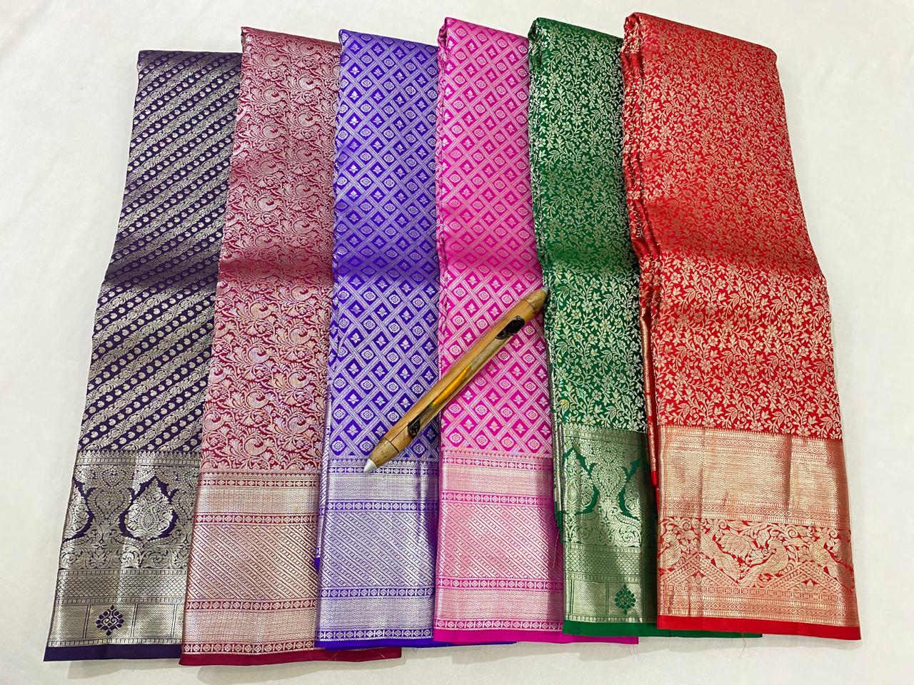 Kanchipuram Handloom pure silk saree
Beautiful fancy Design
silver zari collection beautiful wedding grand  type sarees*