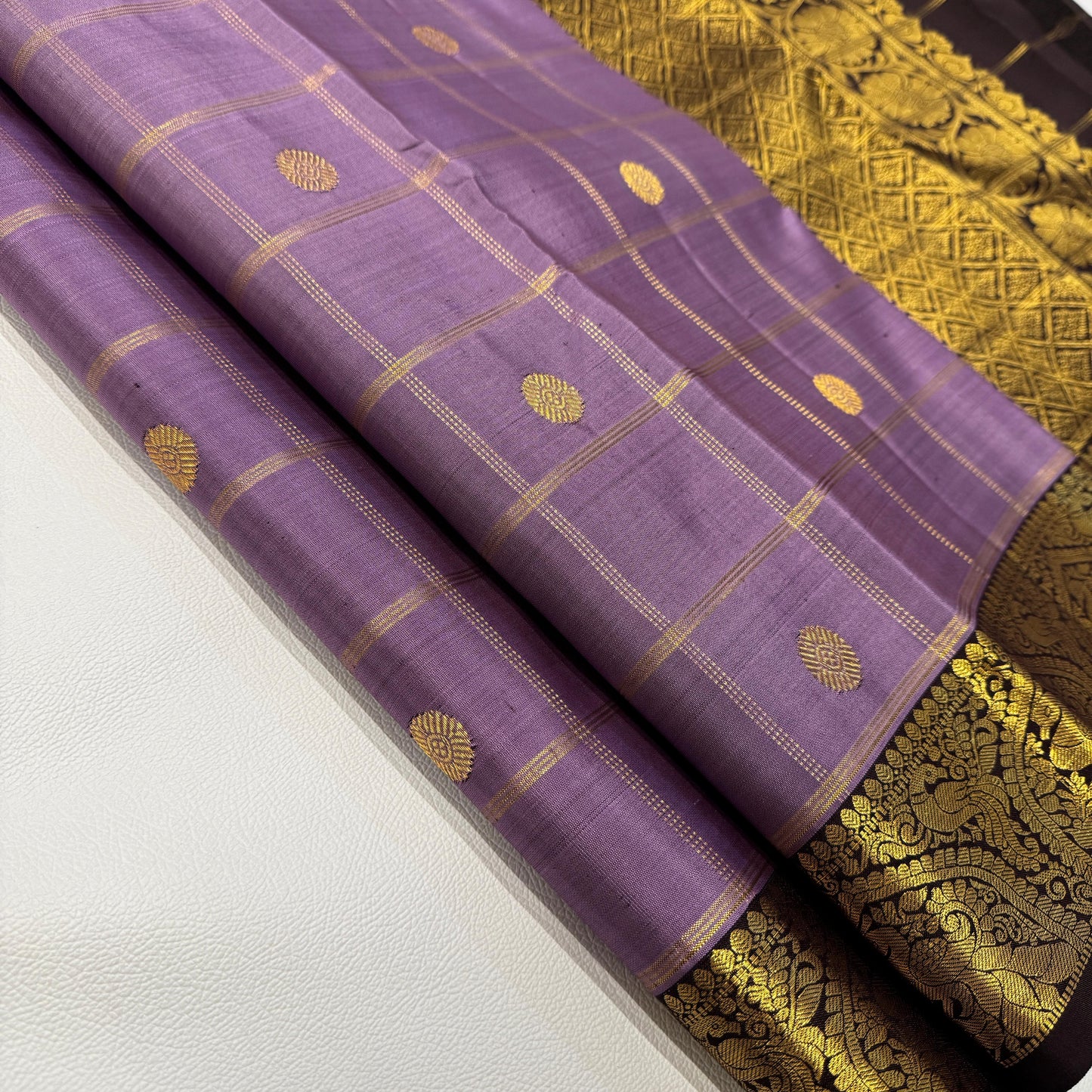 Kanjivaram pure silk handloom double warp contrast grand pallu and blouse *Checks bridal 2g