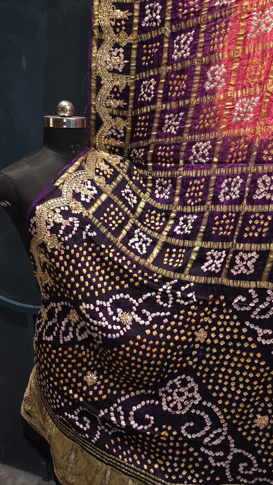 Pure hand gottapatti work
Pure modal gaji silk shaded gharchola gottapatti work designer saree
