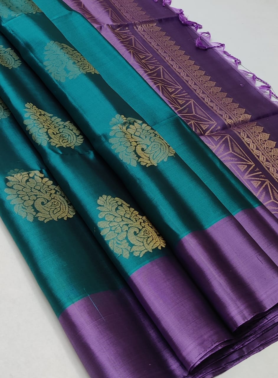 Pure handloom Double warp soft silk saree
Fancy design on silk Sarees
Contrast pallu and blouse
Silkmark certified