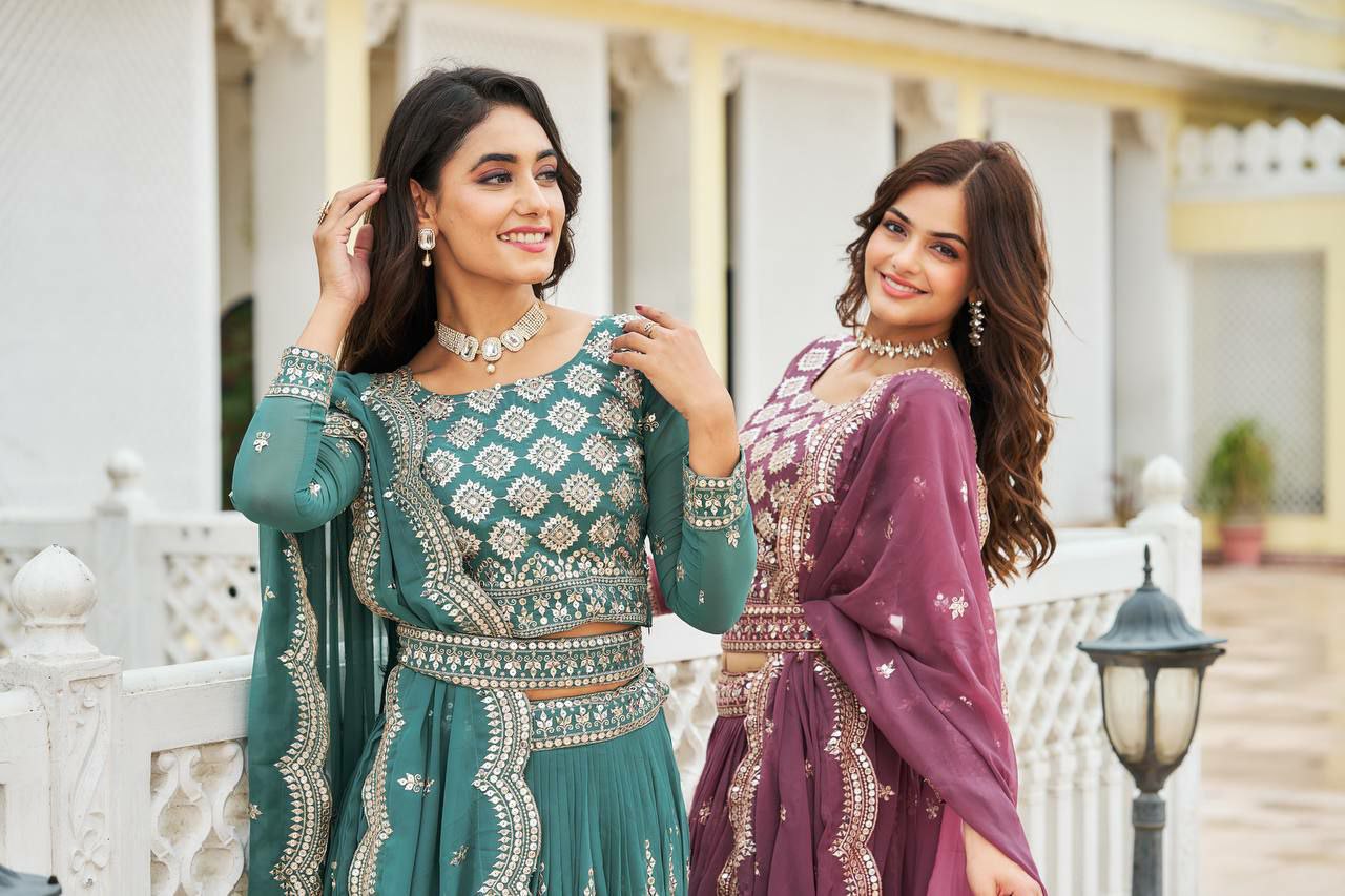 Perfect functions Lengha Choli
Fabric: Fox Georgette 
Work:-Heavy 7mm Sequence Work