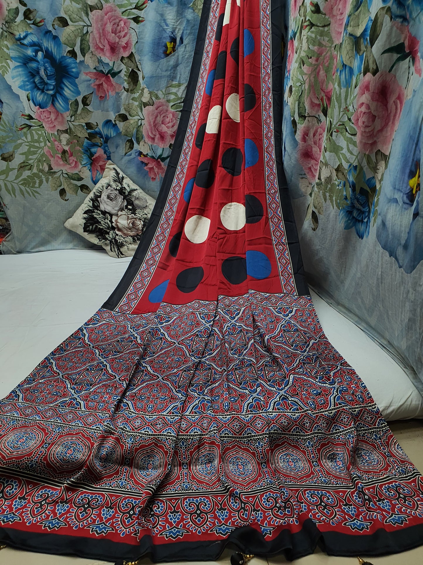 AJRAKH PRINTED ON MODAL SILK CREPE Saree*