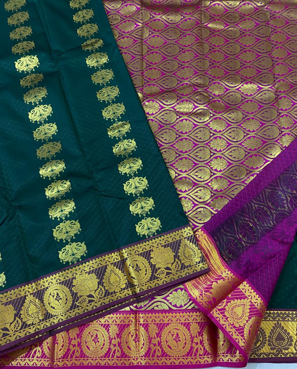 Kanchipuram Semi silk saree
Super quality 
beautiful embossed butta type sarees*