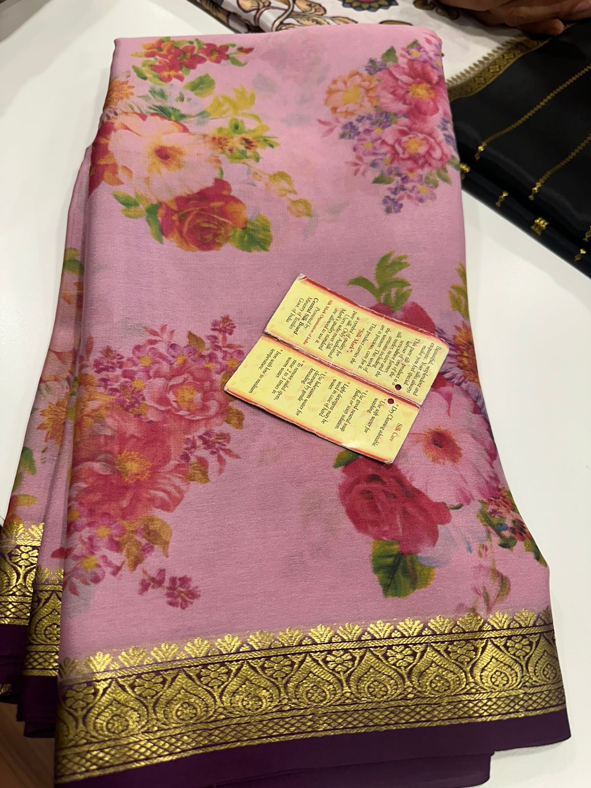 Pure Mysore silk saree
Silk mark certification 
75  grm  thickness 
Comes with contrast  blouse piece 
digital prints Printed Mysore silk sarees with heavy quality