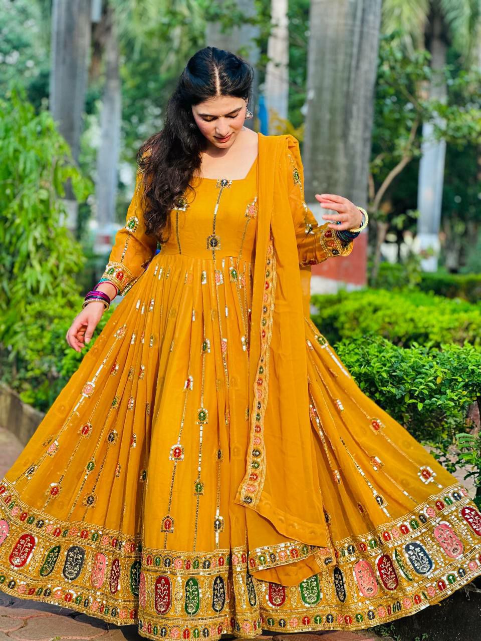Designer Anarkali suit set
Anarkali Fabric : Heavy Faux Georgette With 5mm Sequence And Embroidery Work ( Fully Sleevs )