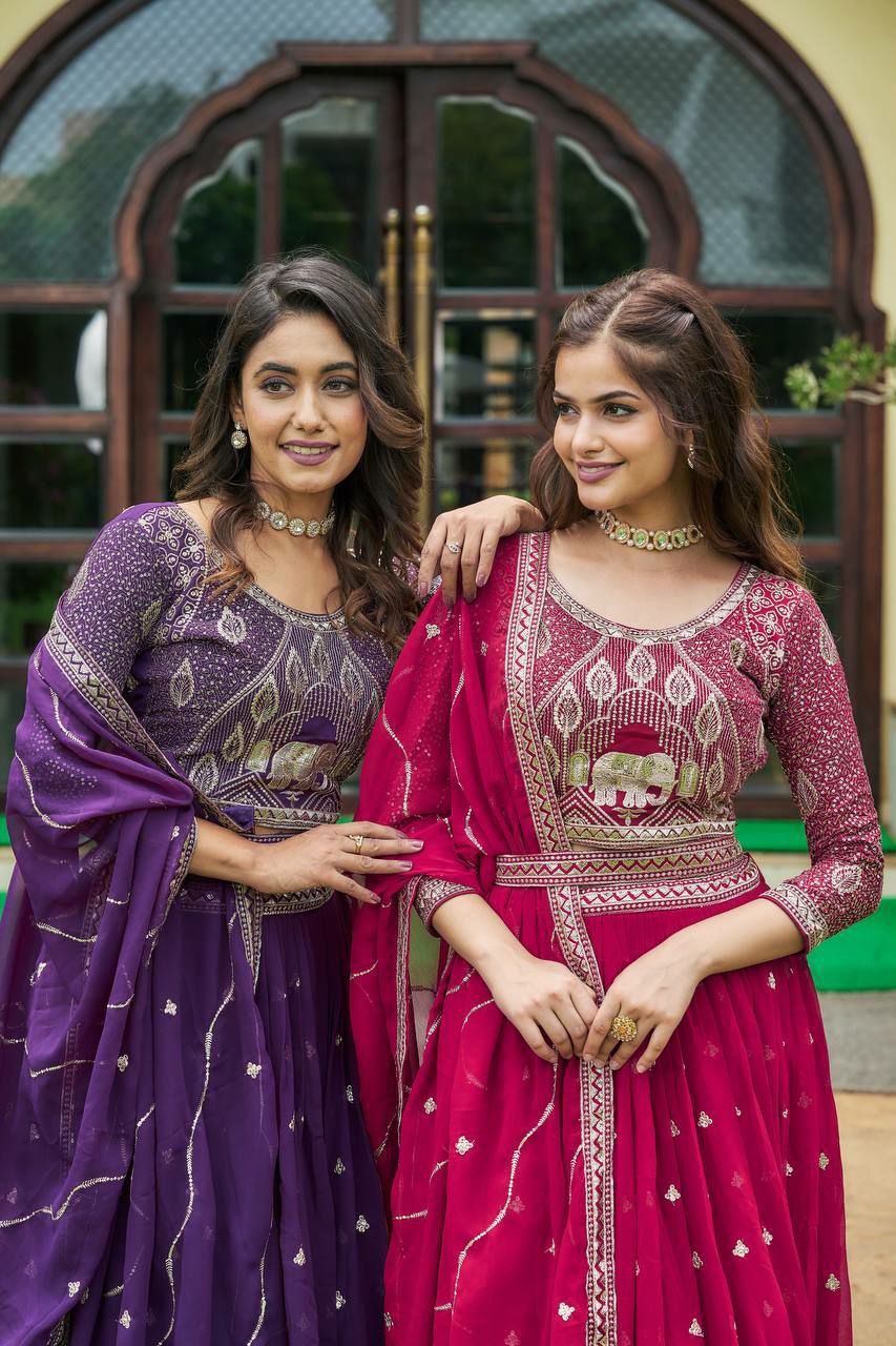 Designer bridal lehenga choli 
Fabric:- Heavy Fox Georgette 
Work: Embroidery Sequence Work with Belt