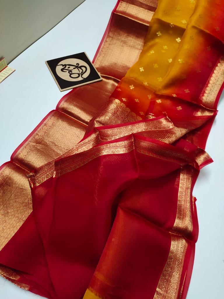 BANARASI KORA ORGANZA DYBLE SILK SAREES GOOD QUALITY WEAVING DESIGN
