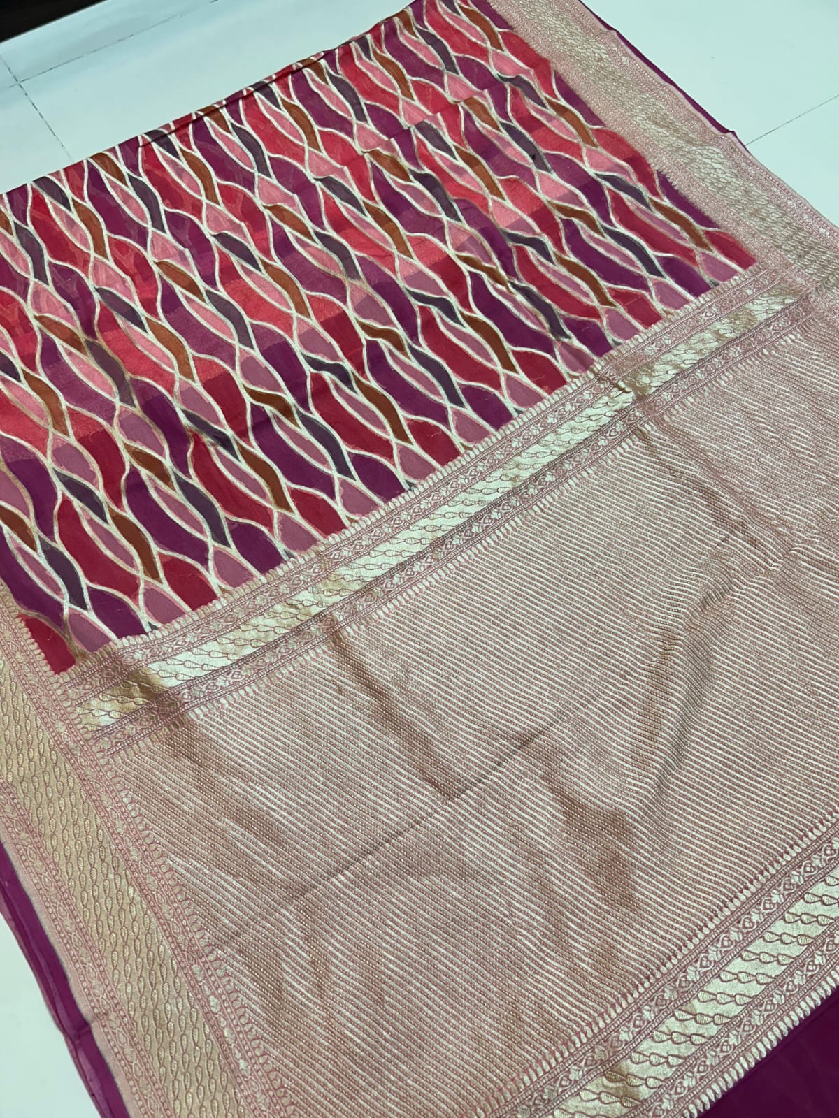 Pure Khadi Georgette Rangkat Silk Sarees Pure Handloom Work.                                     with Silk mark certificate