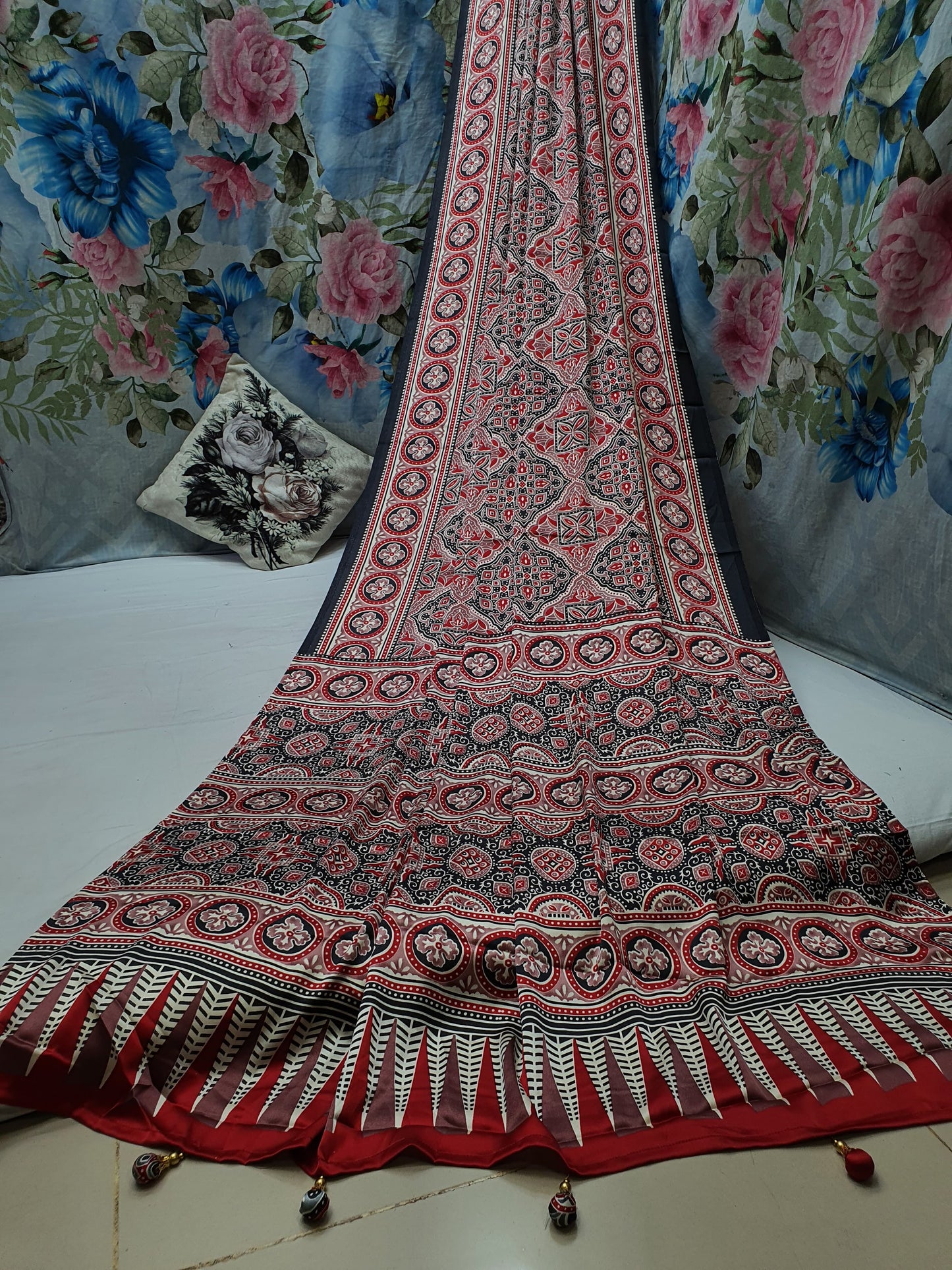 AJRAKH PRINTED ON MODAL SILK CREPE Saree*
