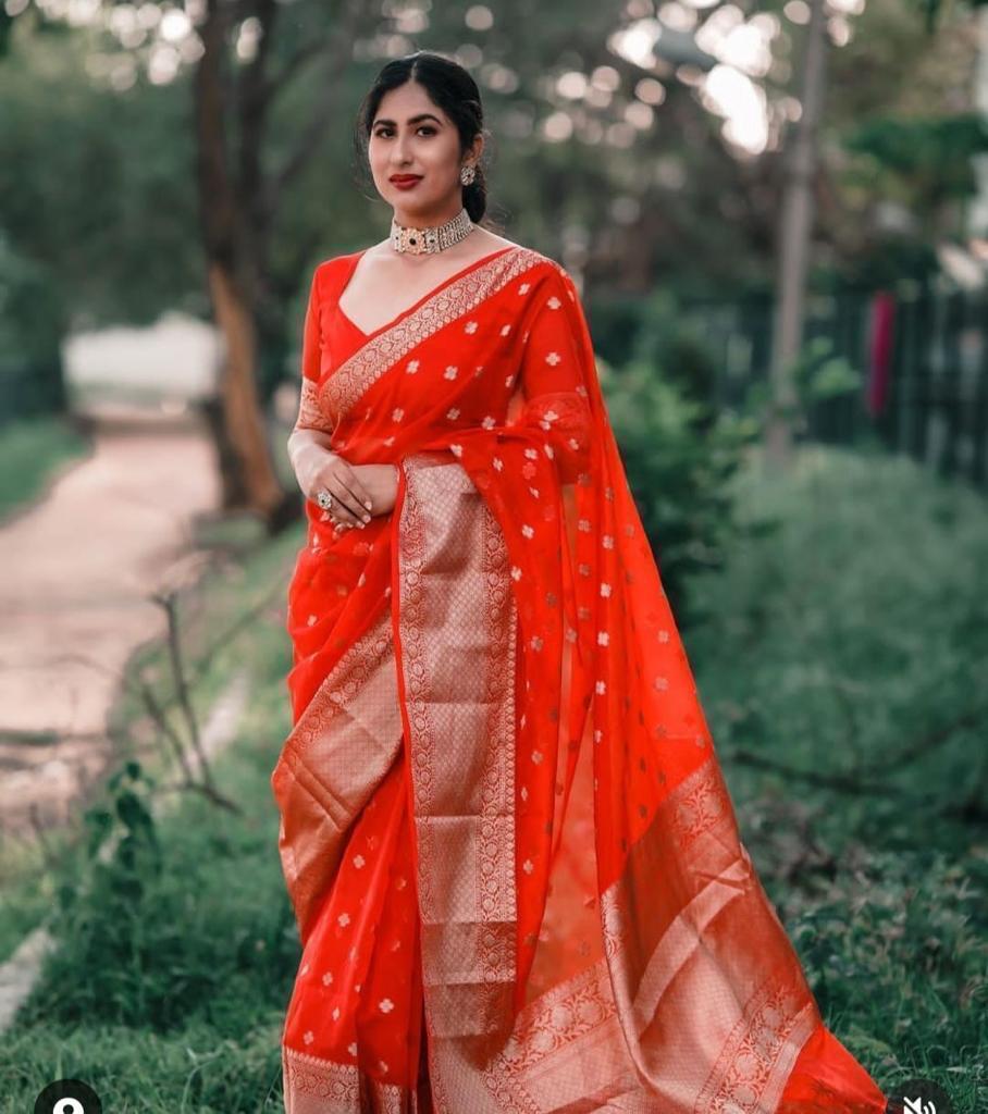 BANARASI KORA ORGANZA DYBLE SILK SAREES GOOD QUALITY WEAVING DESIGN