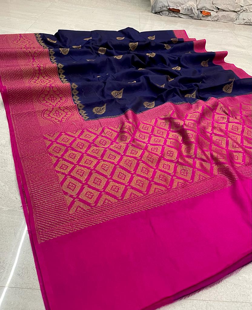 Handwoven Banarasi Dyeble Dupian Silk Saree*