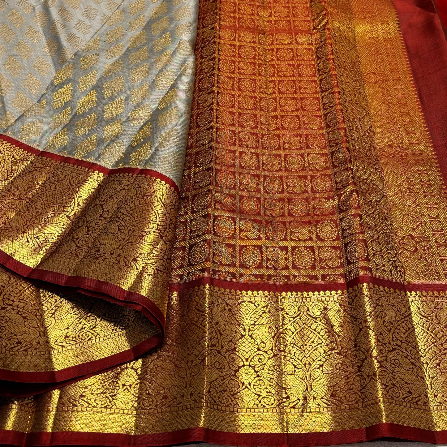 Kanjivaram pure silk handloom double warp contrast grand pallu and blouse *Bridal 1g* 
*SILK MARK TAG WITH HOLOGRAM*