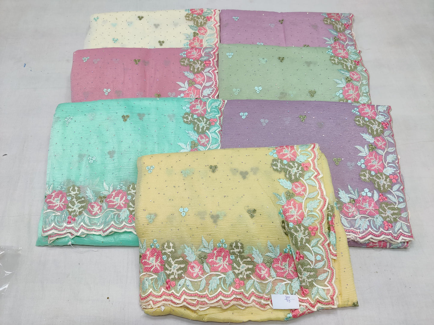 Allover crosstich work border and allover swaroski stone on crush chiffon* 
Saree