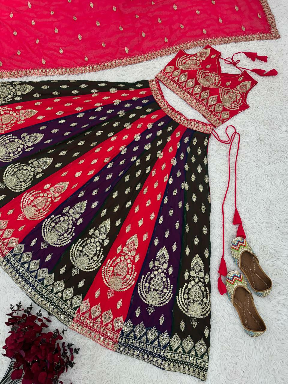 Designer lehenga choli.        Heavy Faux Georgette With Heavy Embroidery Sequence Work With Latkan Dori