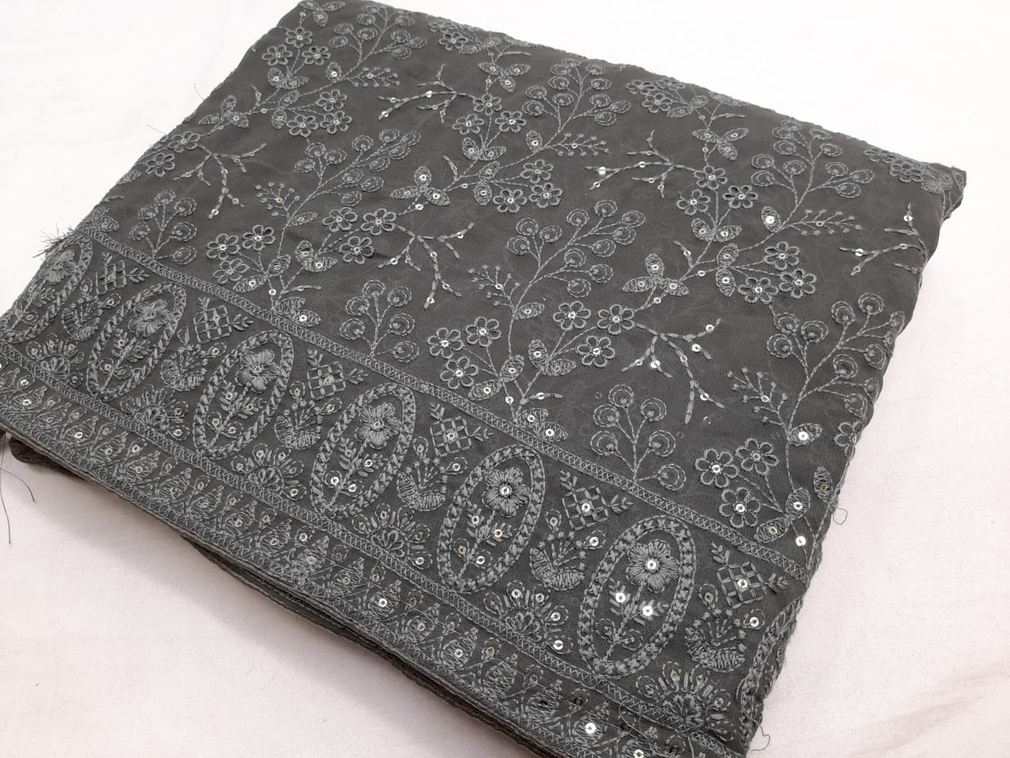 ALLOVER TONE TO TONE LUCKNOWI CHIKANKARI SAREE WITH SEQUENCE WORK ON GEORGETTE saree