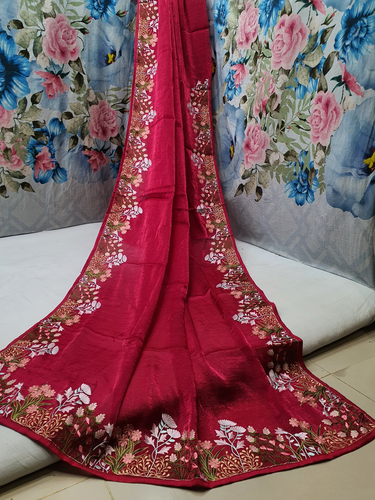 ALLOVER PURE KASHMIRI WORK BORDER ON CRUSH GEORGETTE saree