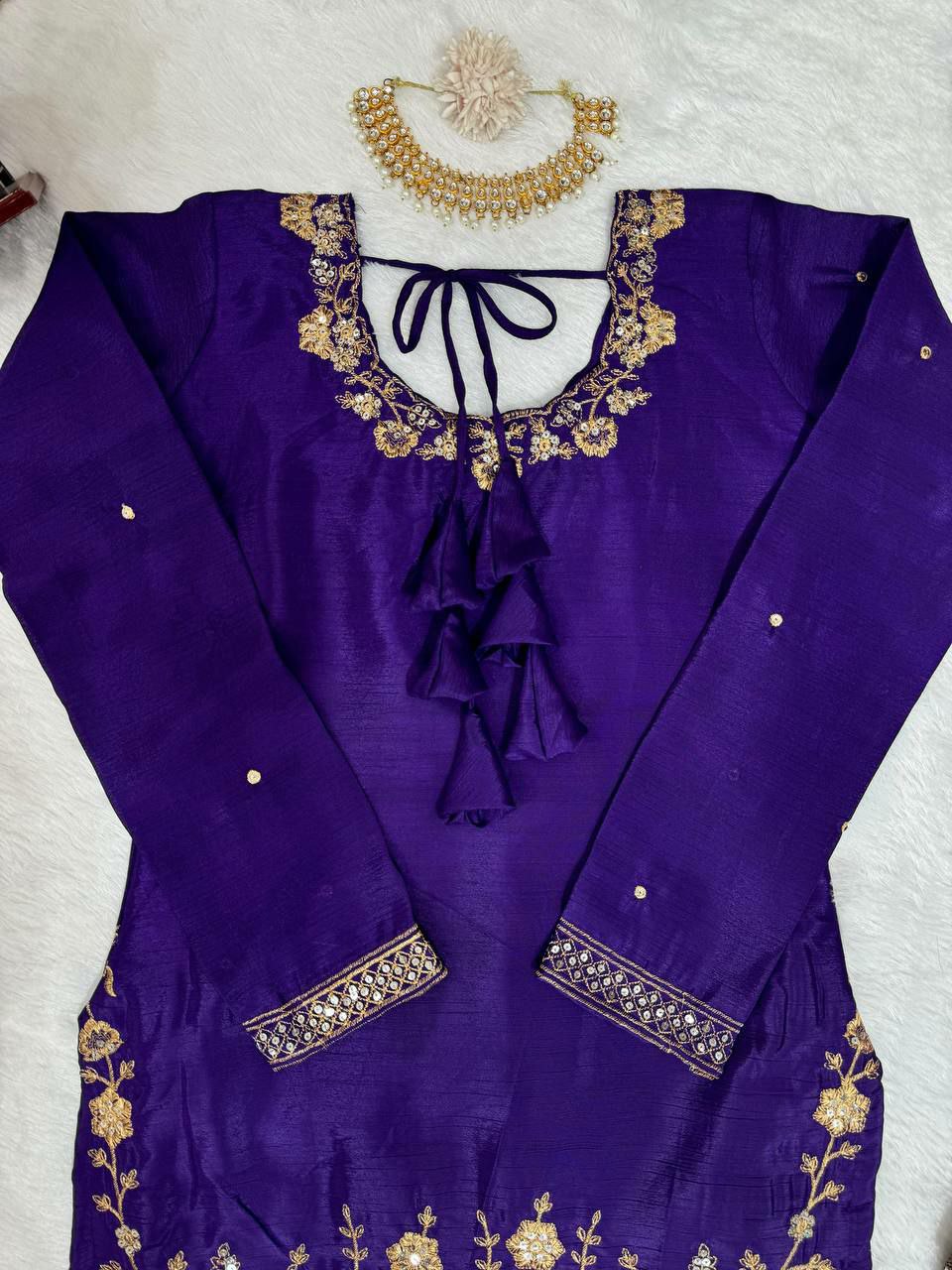 Designer sharara  Suit Set Chinon Silk febric with Inner and Sequnce With Thred work and Sharara on also Chinon Silk Febric With Sequnce With thred work and Dupatta on Faux Georgette Febric with Thred & sequence