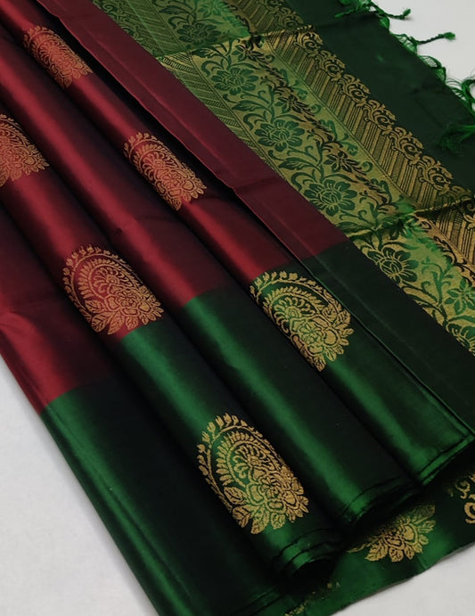 Pure handloom Double warp soft silk saree
Fancy design on silk Sarees
Contrast pallu and blouse
Silkmark certified