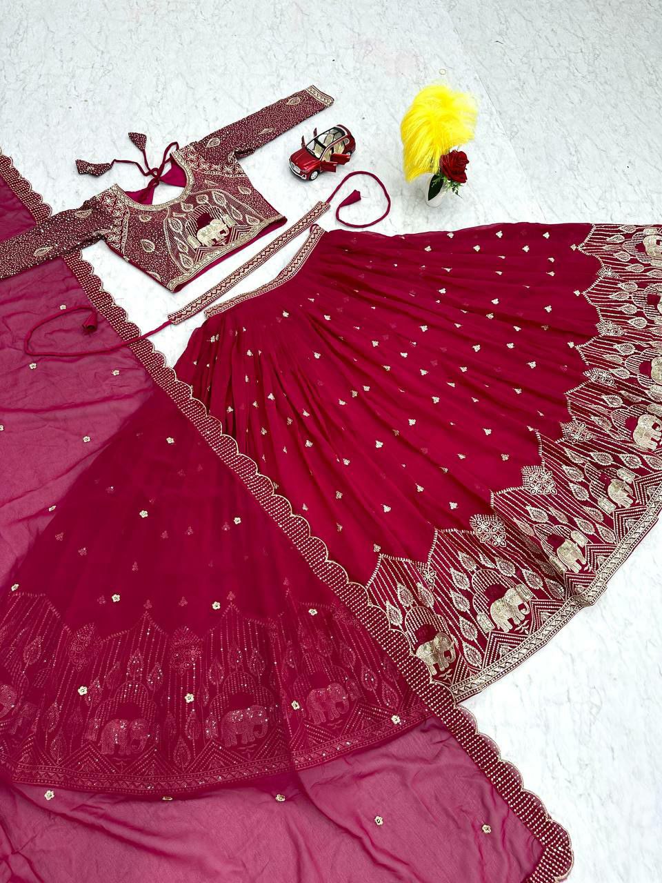 Designer bridal lehenga choli 
Fabric:- Heavy Fox Georgette 
Work: Embroidery Sequence Work with Belt