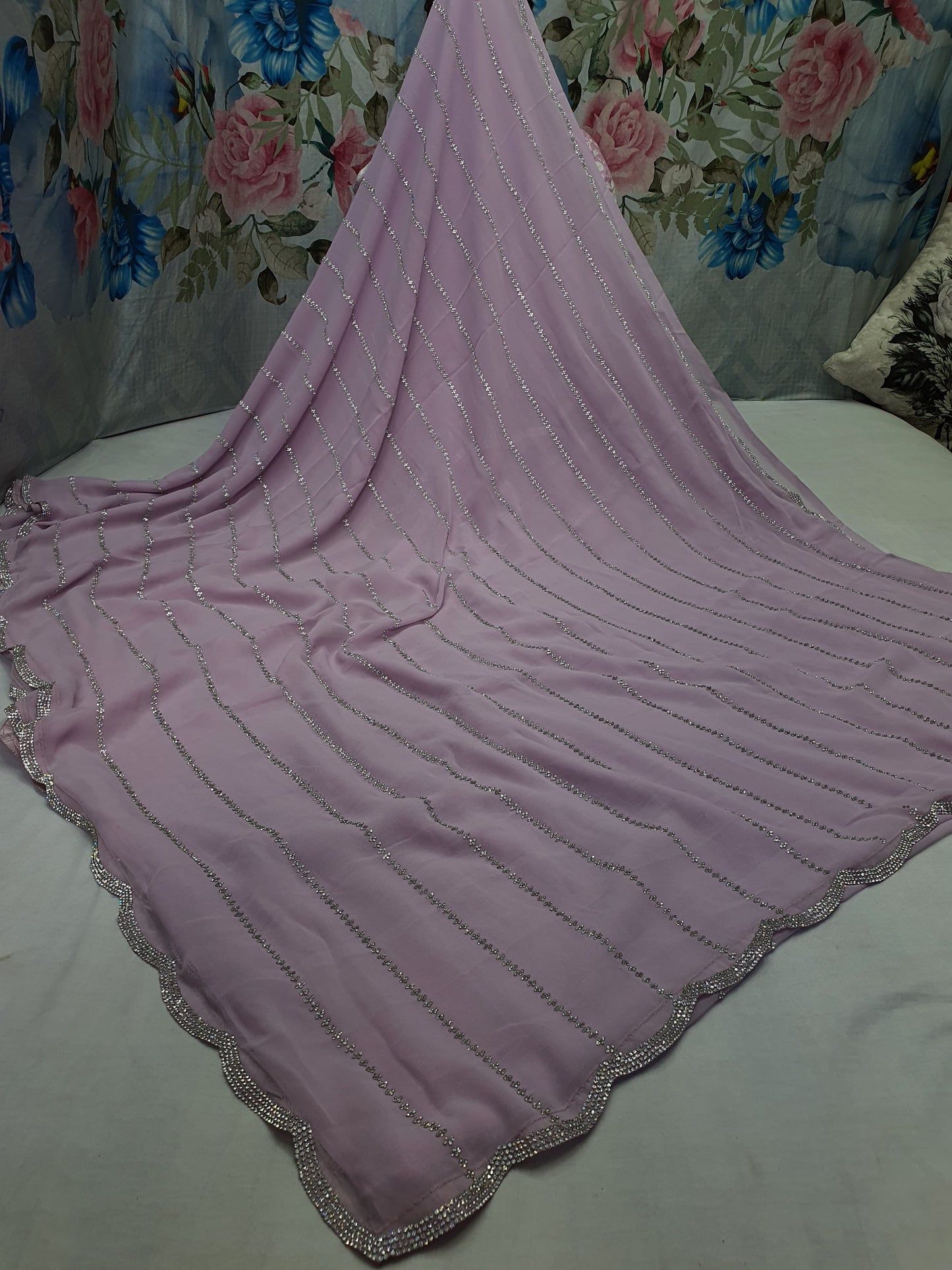 ALLOVER JARKAN STONE WORK AND BORDER ON PURE GEORGETTE*saree