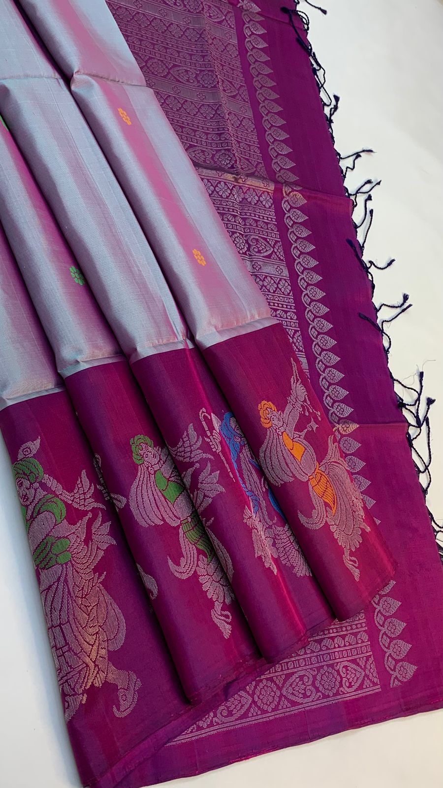 Pure handloom  TURNING BORDER  bridal Double warp soft silk sarees collections with contrast Pallu and blouse