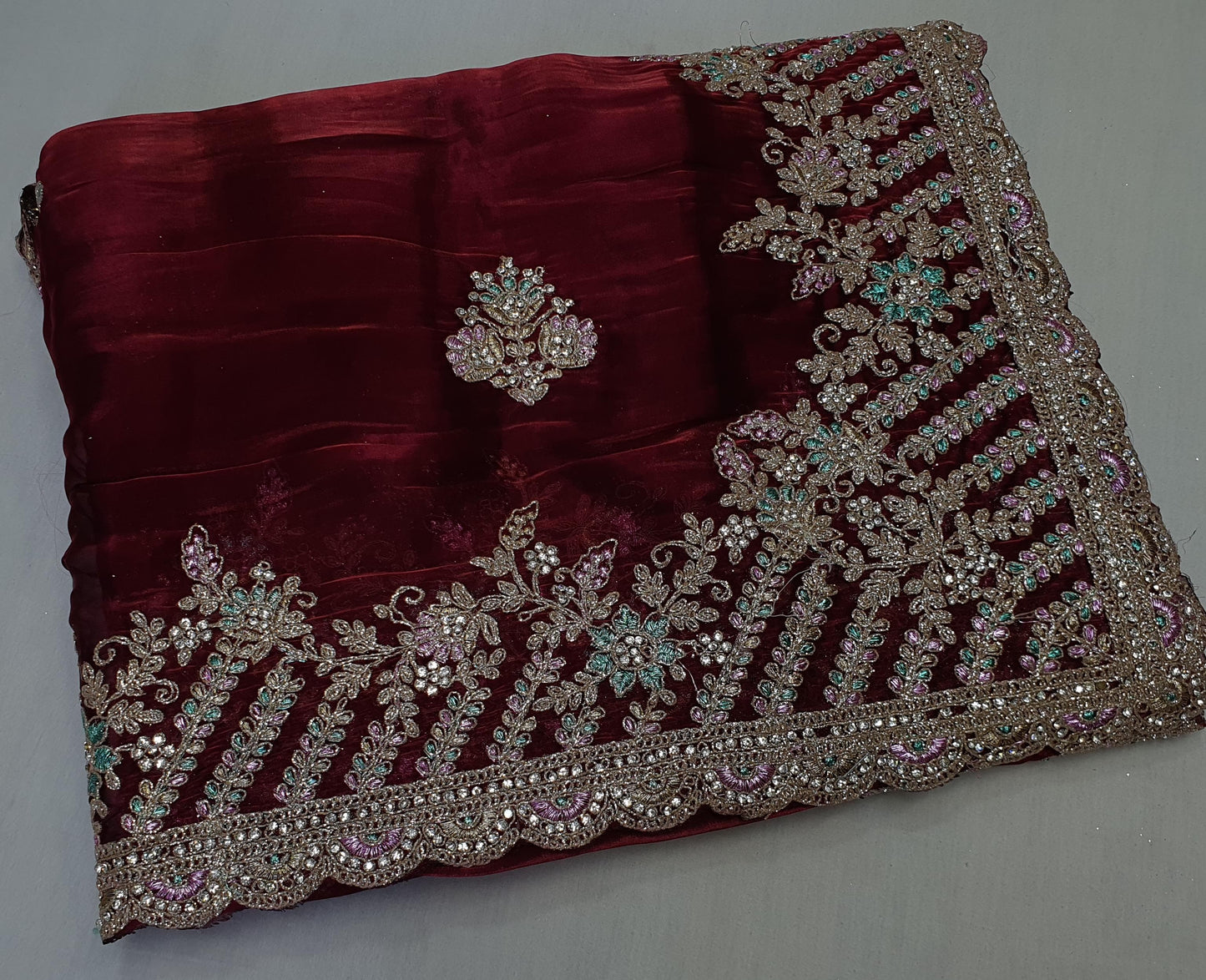 ALLOVER CODING JARI BORDER AND BUTTA WITH JARKAN STONE ON JIMMY CHOO*saree