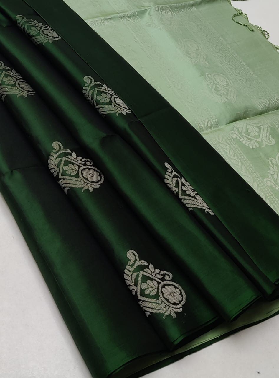 Pure handloom Double warp soft silk saree
Fancy design on silk Sarees
Contrast pallu and blouse
Silkmark certified