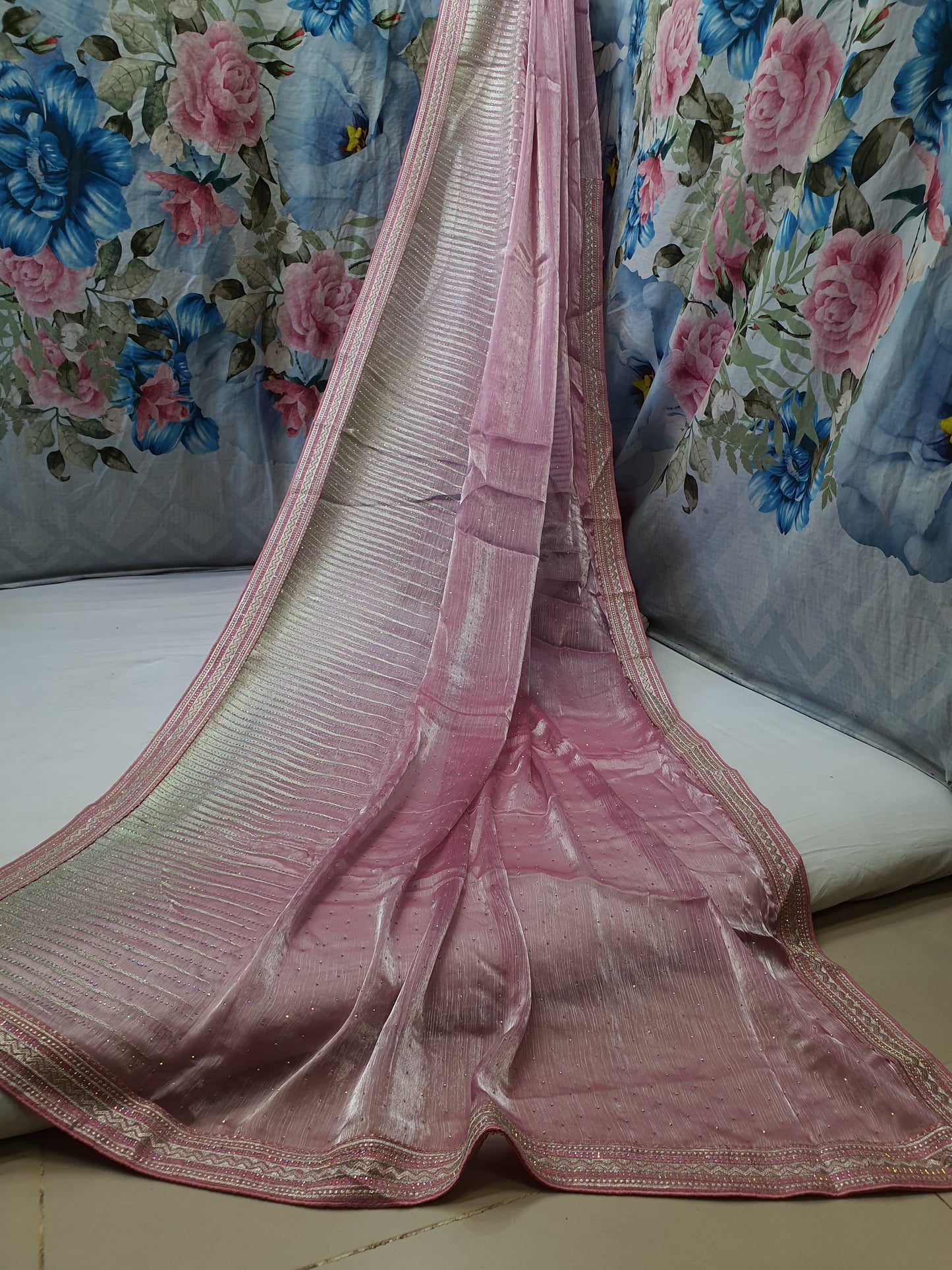 ALLOVER DESIGNER SILVER JARI WORK AND SWAROSKI STONE ON JIMMY CHOO* Saree