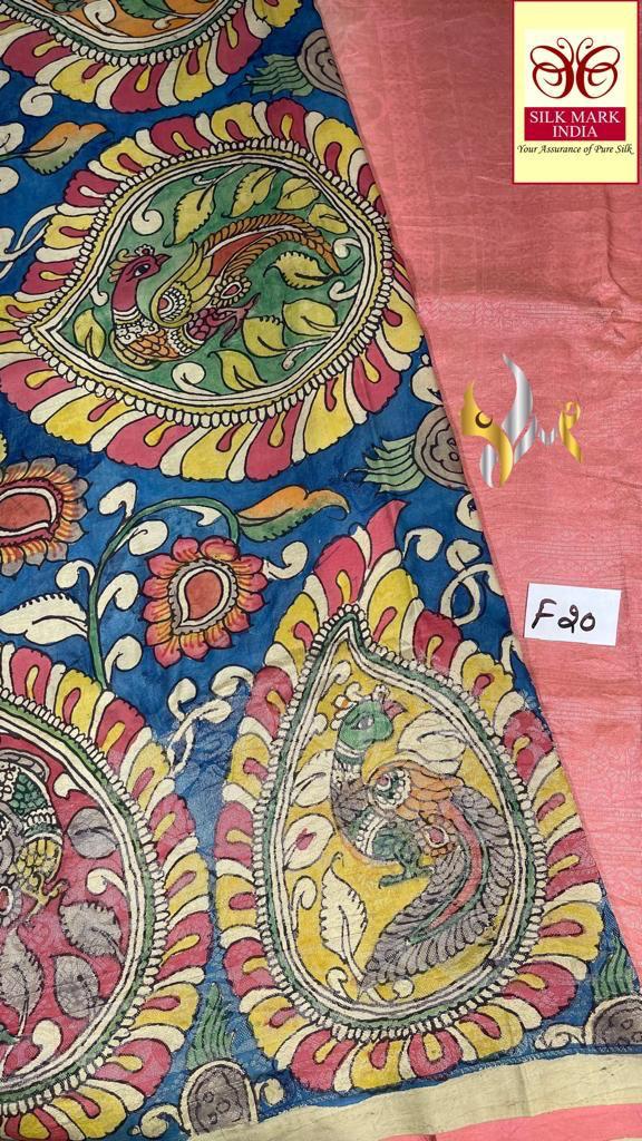 New launch work in penkalamkari monolithic work*
Original PenKalamkari  handpaint Kanchipuram softsilk sarees* 
Natural  organic colour  used on painting