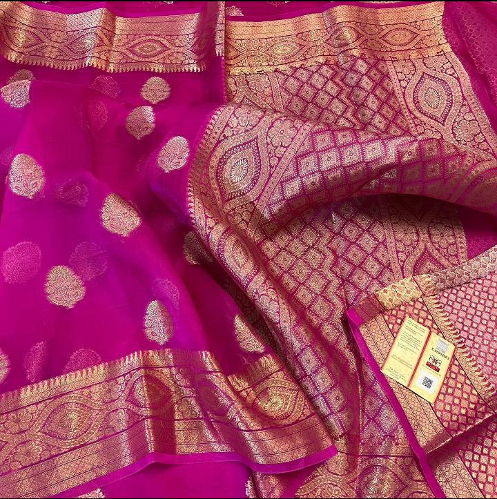 Banarasi Kora Organza Dyble Silk Sarees Good Quality Weaving Design
