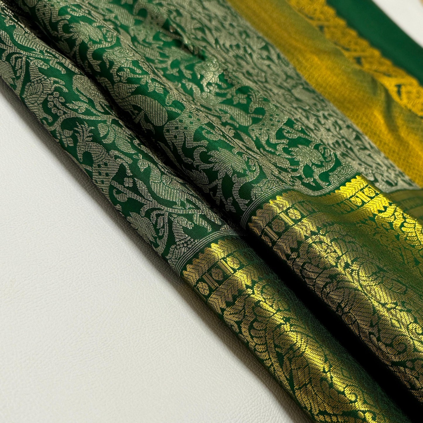 Kanchipuram pure silk handloom double warp self grand pallu and blouse *Vanasingaram Bridal 1g*
*SILK MARK TAG WITH HOLOGRAM*